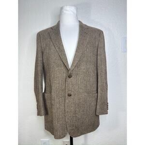 Harris Tweed Scottish Wool Blazer Houndstooth Brown Men Coat Jacket 44L Brown